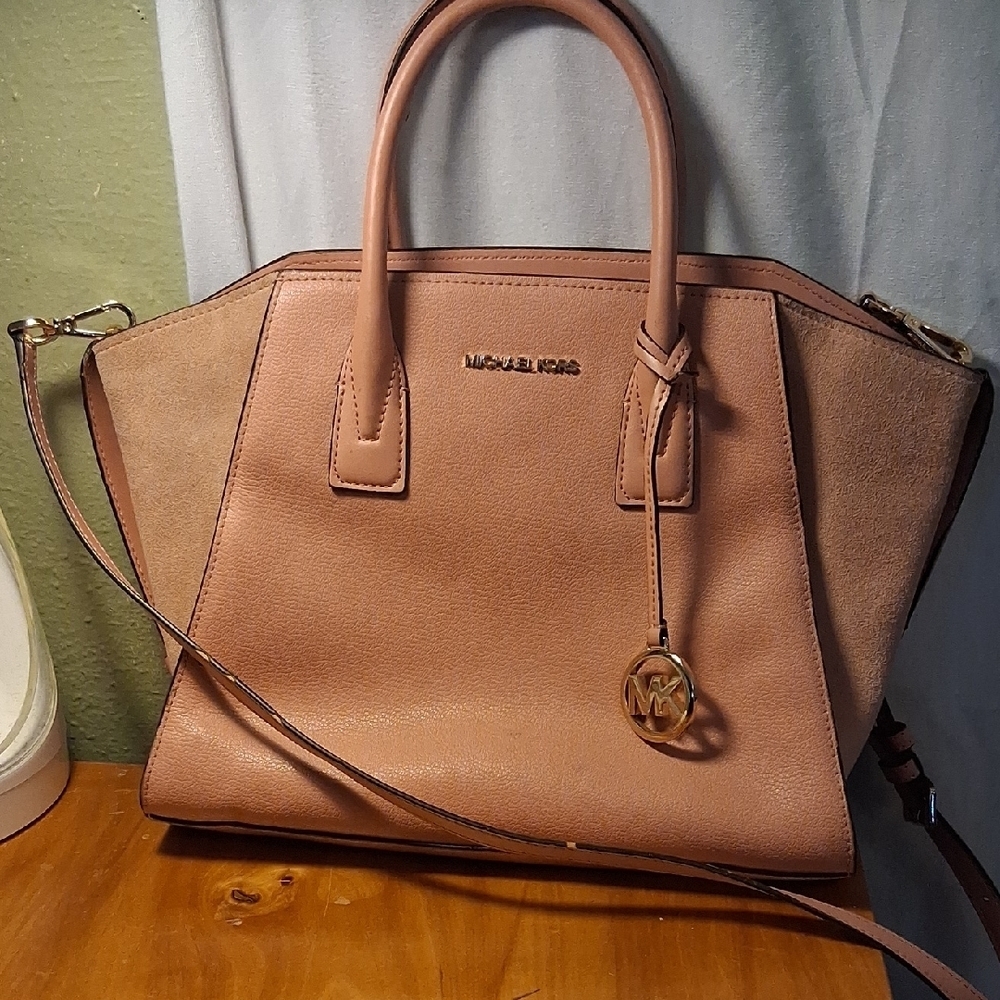 Michael Kors Blush Pink Leather and Suede Satchel with Shoulder Strap